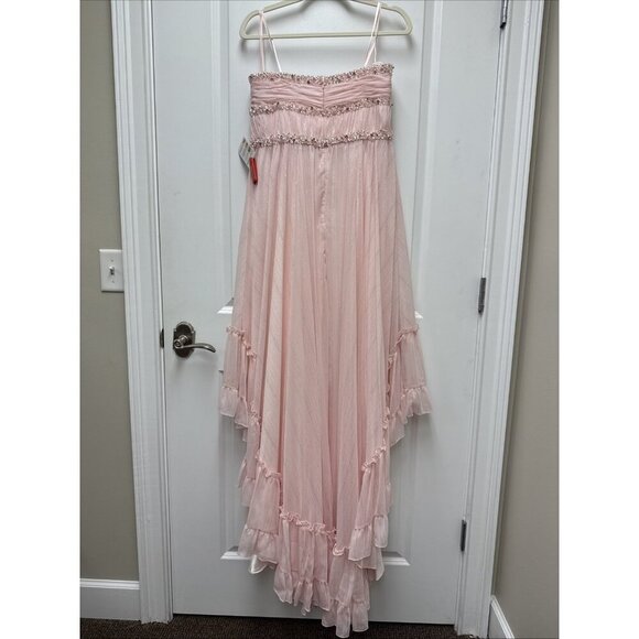New Mac Duggal Size 12 Pink 68096 Beaded Strapless Ruffle High Low Gown Dress - Picture 8 of 12